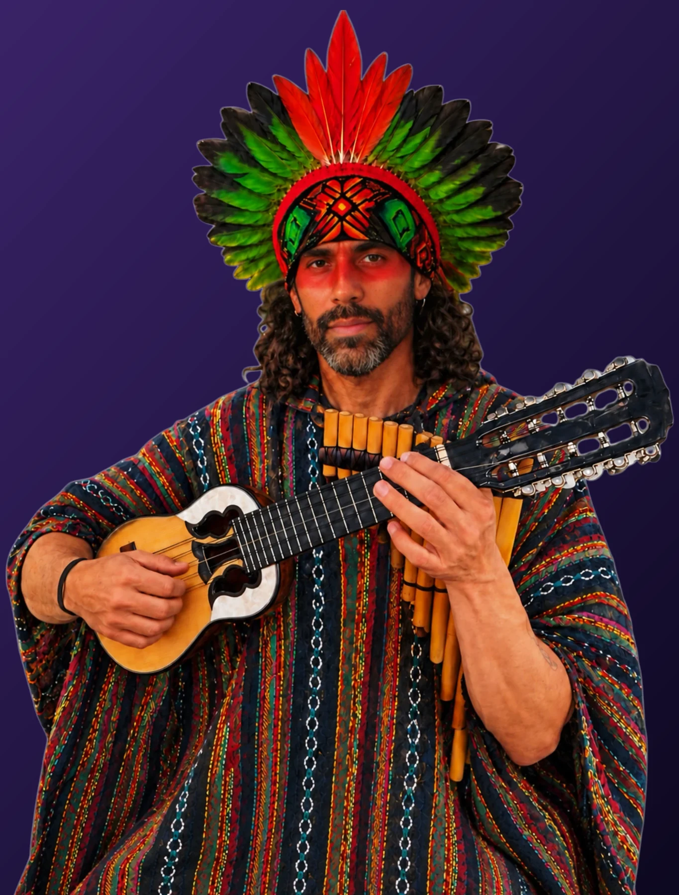 Witchy Chayo with a charango and panpipes.